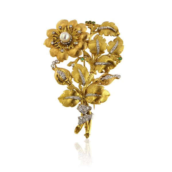 Fior di Boboli: Spilla in oro giallo, simbolo di raffinatezza e tradizione orafa.