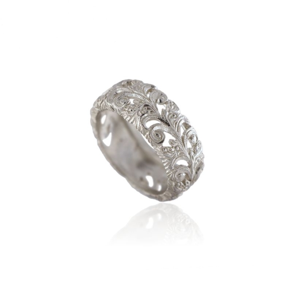 Artemis floral ring thin band