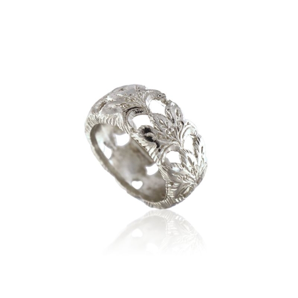 Giglio Bianco floral ring thick band