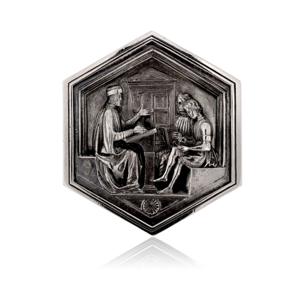 Formella la Pittura, simbolo di creatività ed espressione artistica.