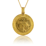 Pendente fiorino d'oro giallo 18kt con cornice in oro gialla grande fronte