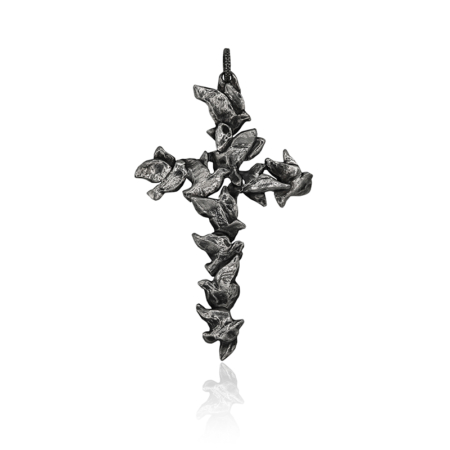 Croce Porta del Cielo in lega argentata con colombe simboliche.