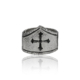 Anello Romanico in argento con croce e simboli cristiani, stile romanico.